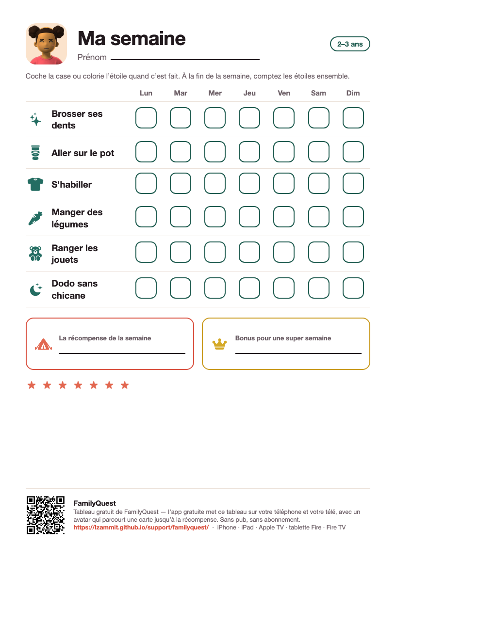 Tableau de motivation en images pour 2 à 3 ans